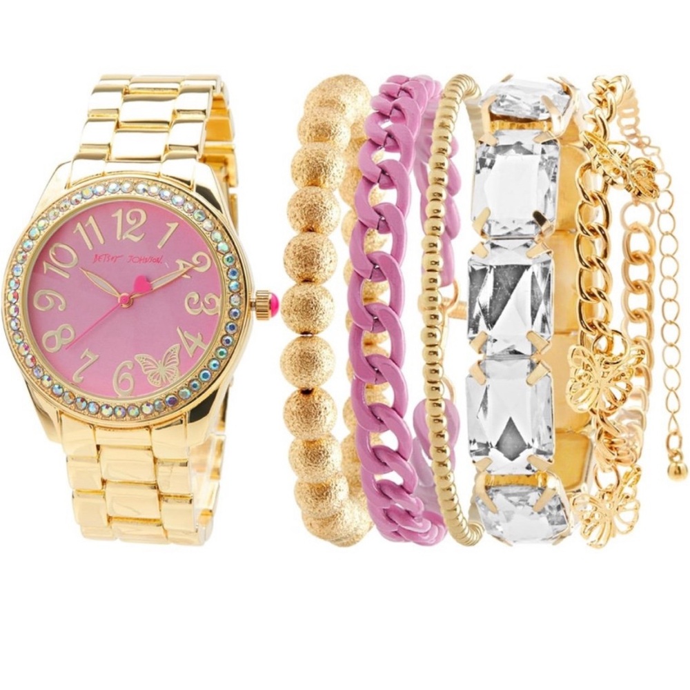 NWT Betsy Johnson watch with stacked bracelets